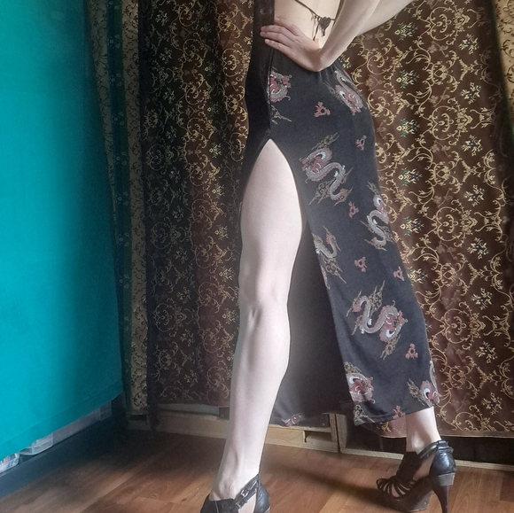 Vintage y2k Halter Midi Maxi Backless Dress Gothic Goth Classic Dragon Print - Picture 6 of 8